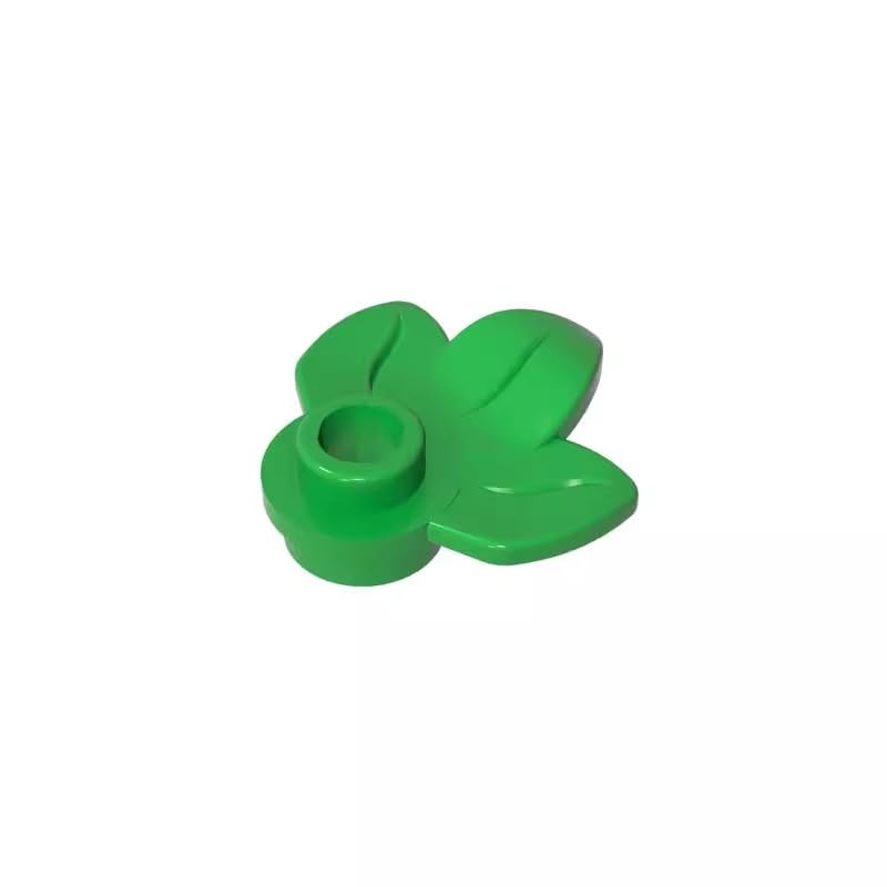 32607 Ornaments Plant, Plate 1x1 Round with 3 Leaves 50 Pieces GDS-1576 Compatible with Lego Building Blocks Color:Bright Green โ image 1