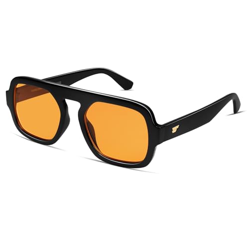 Image of VANLINKER Retro Square Aviator Sunglasses for Women Men 70s Vintage Style Trendy Flat Top Rectangle Sun Glasses VL9826
