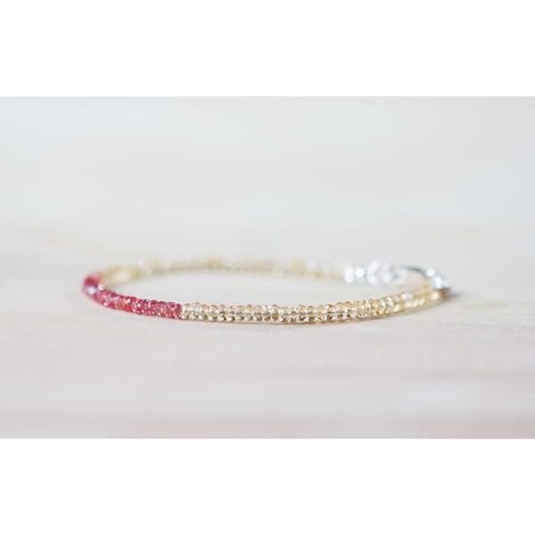 LKBEADS Padparadscha Sapphire & Citrine rondelle 3-3.5mm faceted 7inch Sterling Silver Stacking Beaded Bracelet, Simple Layering, Dainty Gemstone Bracelet, Fine Jewelry, Minimalist,