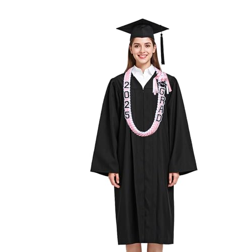 Graduation Leis Class of 2025 Grad Handmade Ribbon Lei Double Braided Ribbon Necklace with Grad Letters,47.2Inch3