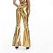 Womens Fashion Women’s Metallic Wide Leg Pants Mermaid Wet Look Bell Bottoms Slim Fitted High Waist Stretchy Flared Trousers Plus Size Pants for Women (2-Yellow,Large)