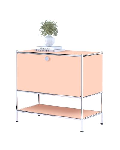 Simplink Metal Sidetable with Flap Door, 27.5" Height - DIY Modern Furnishing for Home, Office, Foyer, Bedroom - Night Stand, Book Shelf, Bookshelf, Cube Storage Organizer, Bedside Table (Matt Pink)