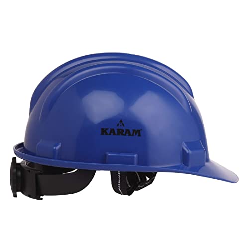 Image of KARAM ISI Certified Plastic Cradle & Rachet Type Adjustment |Safety Helmet for Industrial|Safety Helmet for Men Industrial (PN521)(Lamination Blue)(Pack of 3)