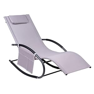 Hortan Lettino Sdraio Prendisole Con Struttura A Dondolo, Seduta Ergonomica, Cuscino Poggiatesta, Telaio In Acciaio E Sacca Portaoggetti Per Arredo Esterno, Giardino, Terrazzo e Piscina