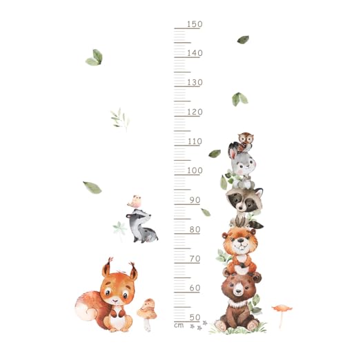 Messlatte Kinder Wandtattoo kinderzimmer Tier Wandaufkleber, Kinder Messlatte Kindermesslatte Cartoon Wald Wandaufkleber Kinderzimmer Kinder Höhe Diagramm, Wanddeko für Kind und Babyzimmer (150cm)