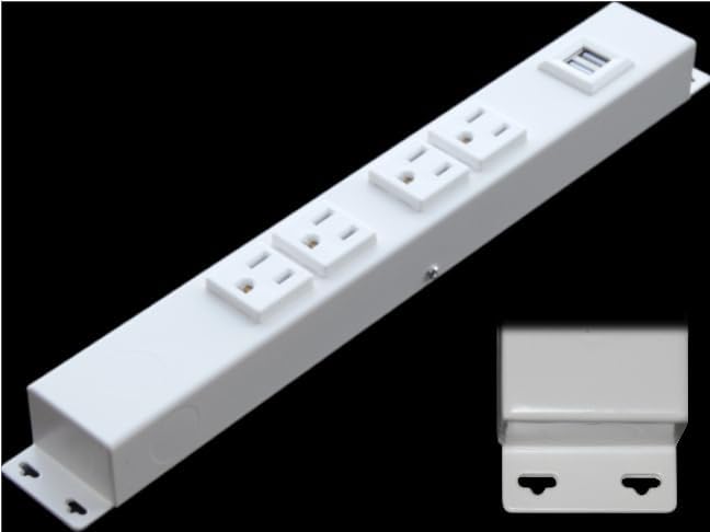 Regleta Hardwired Power Strip 12” con 4 tomas verticales, USB, blanca, 15A, 110V miniatura 2