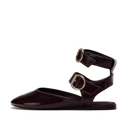 Women's Double Buckled Slingback Ballet Flats Round Toe Ankle Strap Dress Flat Shoes - Main Image