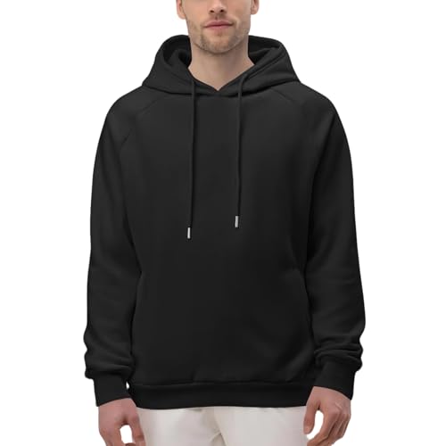 Hoodies for Men Oversized Fleece Long Sleeve Casual Sweatshirt Solid Color Drawstring Kangaroo Pocket Pullover