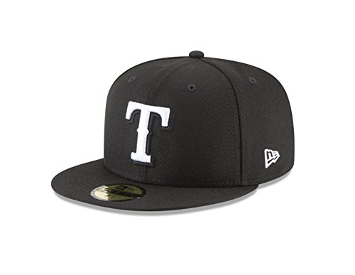 texas rangers hat 59fifty - New Era 59Fifty Hat MLB Basic Texas Rangers Black/White Fitted Baseball Cap (7 3/4)