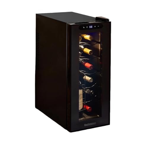 Image of Wine Enthusiast 12-Bottle Slimline Wine Cooler - Energy Efficient Freestanding Wine Refrigerator - Upright Bottle Storage, Adjustable Thermostat, Digital Touchscreen (20.3 inch x 10.4 inch x 25.4 inch)