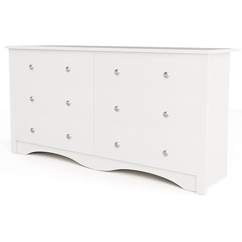 Furniwell 6 Drawer Dresser for Bedroom, Wood Dresser Wide Storage Organizer for Living Room Hallway Closets (White) Cover