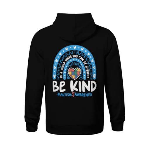 Kids Retro Rainbow Be Kind Autism Awareness Boys Girls Lightweight Kangaroo Pocket Fleece Hoodies3