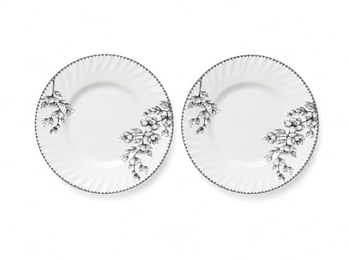Image of Melvio By Malti 2 Pcs Quarter Plate Set for Snacks & Dessert | Premium Melamine Side Plates with Floral Design | Microwave & Dishwasher Safe Small Serving Plates for Roti | White, 8 Inch