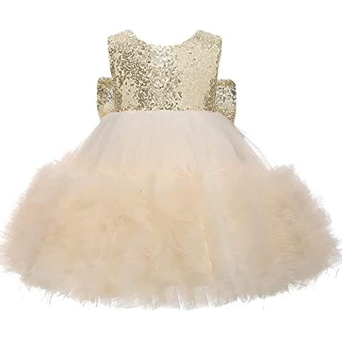 Aibaowedding Baby Girl Sequin Flower Girl Dress Toddler Princess Tulle Tutu Pageant Ball Dresses, Champagne colour, 18 Months Cover
