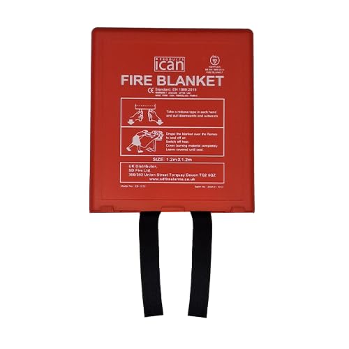 Image of Ican PRODUCTS Hardcase BSI Kitemarked Fire Blanket 1.2m x 1.2m – Certified to BS EN 1869:2019 – Premium Glass Fibre Emergency Fire Blanket, Wall-Mountable – Home, Kitchen & Workplace Fire Safety