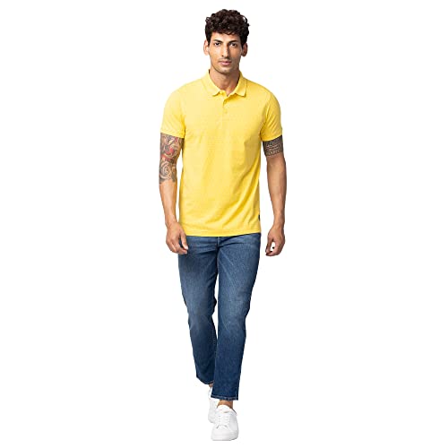 Image of Spykar Men's Slim Fit Polo Neck Half Sleeve Solid Casual T-Shirt
