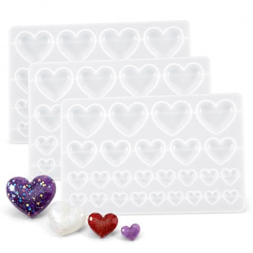 Heart Resin Mold Silicone Set, 3 Pack Mixed Size Heart Molds for Epoxy Resin Jewelry Making, 75 Cavity Clear Silicone Molds for Earrings, Pendants, Charms, Keychains, DIY Valentine Crafts