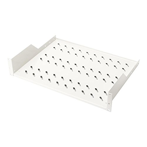 DIGITUS Fachboden zum Festeinbau – 19-Zoll – 2HE – Befestigung Vorne – Traglast 25 kg – 352 mm Tiefe – Für Netzwerk- und Serverschränke ab 450 mm Schranktiefe – Grau