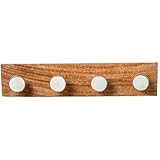 DRW Wandgarderobe aus Holz mit 4 Haken aus Marmor, Metall und Harz in Natur und Weiß, 10 x 45 x 7 cm