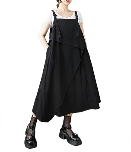 ellazhu Women's Pants Tank Solid Maxi Two Side Pockets Flowy Hem Casual Loose GZ537 A