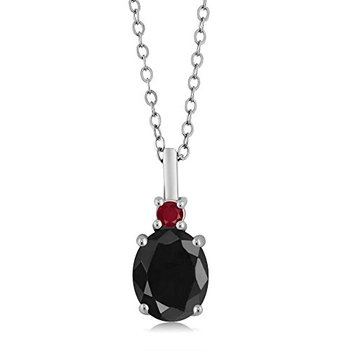 Gem Stone King 925 Sterling Silver Black Sapphire and Red Ruby Pendant Necklace For Women (2.66 Cttw, Gemstone September Birthstone, Oval 9X7MM, with 18 Inch Silver Chain)