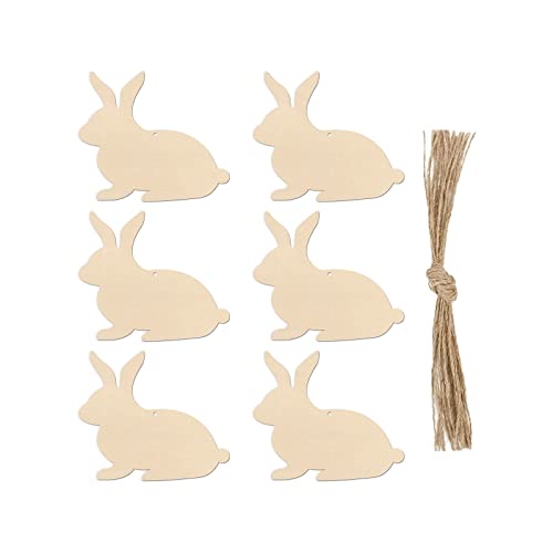 20 Pieces Wooden Bunny Cutout Wooden Rabbit Cutouts Unfinished Wood Blank Wood Hanging Ornaments DIY Crafts Tags with Ropes for Easter Day Spring Birthday Party Decoration