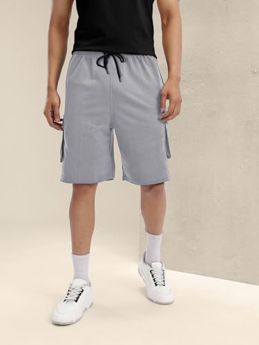 Image of Pinkmint Men's Cotton Lycra Shorts | Stretchable Comfortable Men's Shorts with Elastic Waist & Drawstring | Ideal for Gym, Running, Travel