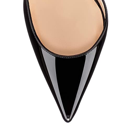 FSJ Comfort Pointed Toe Pumps for Women Black High Heel Dorsay Slip On Party Prom Shoe 4-15 M US4