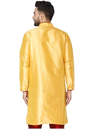 Image of Men's Art Silk Woven Design Long Kurta Mandarin Collar Straight Shirt
