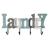 Morning View Wooden Laundry Sign with Hooks Decorative Hanging Word Signs Cutout Block Letters Laundry Letter Signs Wall Decor for Bathroom Laundry Room Home Decor (Aqua)