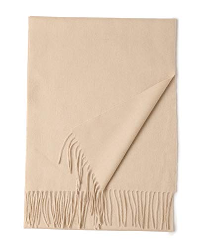 Prettystern langer und weicher Wollschal einfarbig mit Fransen für Herbst Winter Herren und Damen - Beige