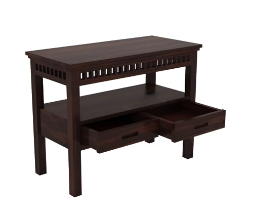 Image of SANPNEET Furniture Solid Wooden sheesham enterace consolie Table for Living Room Bedroom | Home Furniture Console Table with 1 Open Shelves & 2 Drawers Storage (Walnut Finish)