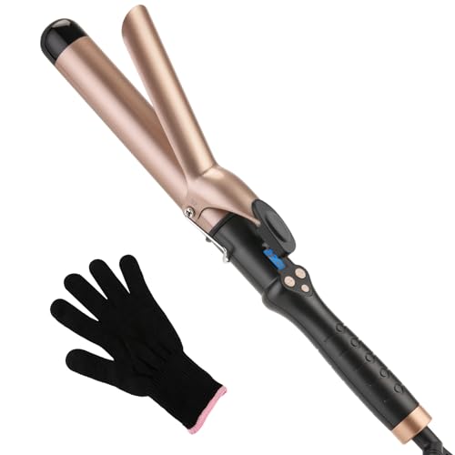 Curling Tongs 32mm for Medium and Long Hair Professional Tourmaline Ceramic Barrel Curler Iron with Clamp Dual Voltage Adjustable Temperature Long-Lasting Results Black