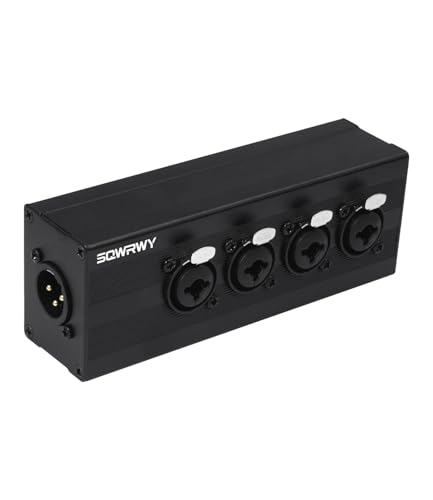 SQWRWY 4-Channel Microphone Mixer - Passive Combines 4 Female XLR / 1/4' TRS Inputs into 1 XLR Male...