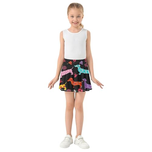 Girls' Shorts Athletic Skorts Colorful Dachshund Playful Black Kids Tennis Skirts Floral Teen Skirt 3t3