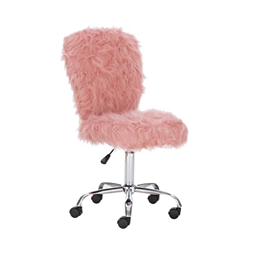 Linon Blush Faux Fur Armless Cora Office Chair with Swivel and Ad...