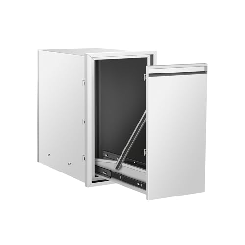 Karpevta Built-in Single Outdoor Kitchen Trash Drawer 13.5" WX25.8 HX19.2 D Pull-Out Stainless Steel Outdoor Kitchen Cabinets, Outdoor Kitchen Trash Drawer Storage for Propane Tank or BBQ Island