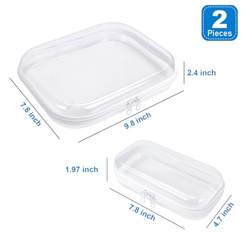 Image of 2Pcs Clear Hard Shell Zipper Case, Clear Zipper Pouches Hard Shell for Storage, Zippered Pouch Hard, Toiletries, Make Up Tools (Small and Medium)