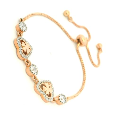 Image of 925 Sterling Silver Adjustable Heart Bracelet for Women, Romantic Charm Jewelry Gift with Elegant Rose Gold Halo Wings Design