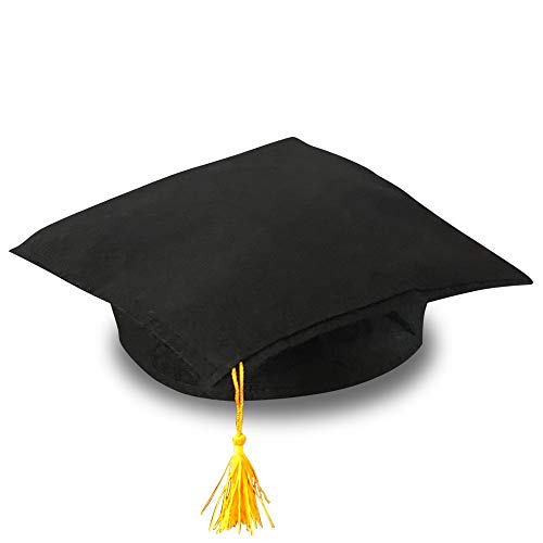 ArtCreativity Black Graduation Caps for Kids, Pack of 12, Child-Size Grad Hats for Preschool, Kindergarten Boys, Girls, Children, Comfortable Felt Graduation Caps with Yellow Tassels
