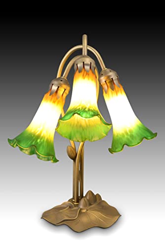 Lámpara de mesa de estilo modernista con forma de nenúfar y pantallas con forma de flores de vidrio y metal.