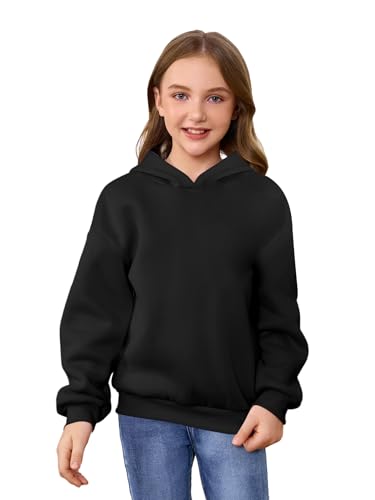 SweatyRocks Girls Floral Graphic Hoodies Long Sleeve Oversized Sweatshirt with Pocket Black 8Y
