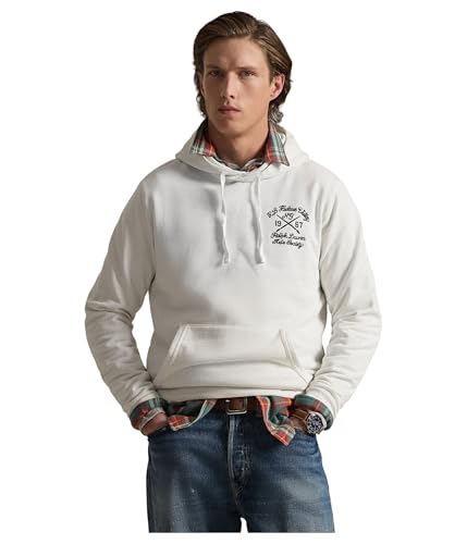 POLO RALPH LAUREN Men's Loopback Fleece Graphic Hoodie, Deckwash White, M