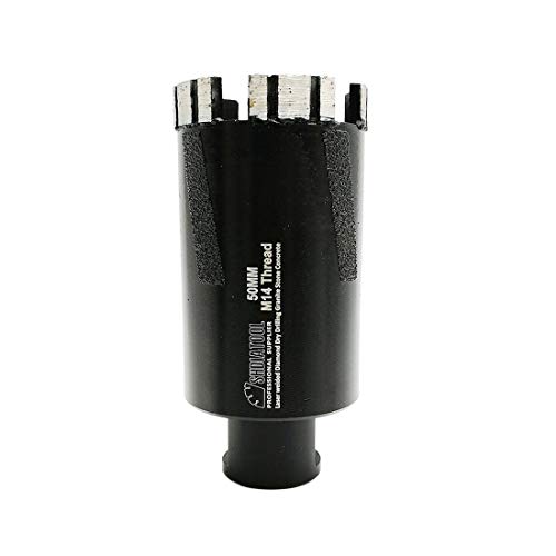SHDIATOOL Diamentowe wiertło średnica wiertła 50 mm spawane laserowo gwint M14 do wiercenia na sucho twardy granit marmur