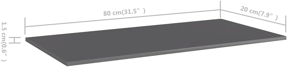 Bookshelf Boards 8 pcs,Bookshelf Replacement Planks,Wood Shelf,Melamine Shelf,Unfinished Wood,for retrofitting bookcases, excluding mounting Parts,High Gloss Gray 31.5"x7.9"x0.6" Chipboard