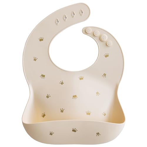 Image of mushie Silicone Baby Bib | Adjustable Fit Waterproof Bibs (Crowns)