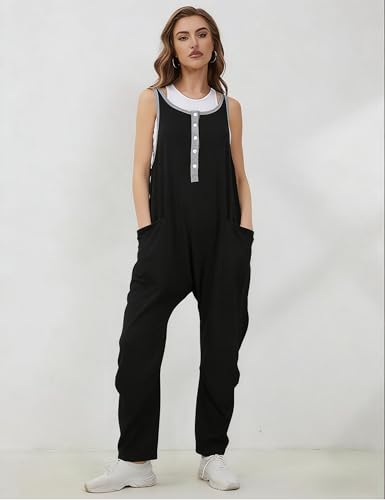 AMEBELLE Jumpsuits for Women Sleeveless Womens Overalls Adjustable Straps Baggy Casual Rompers with Pockets(3071-Black-XL) — view 4