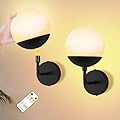 Jaenmsa Battery Operated Wall Sconce Set of Two, Rechargeable Wireless Sconces with Dimmable Detachable Magnetic Bulbs and Remote, 3 Colors Wall Lights for Bedroom Living Room Hallway Fireplace