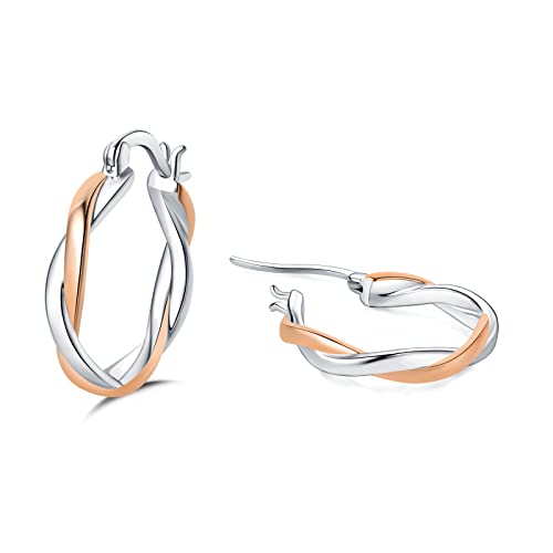 HEEYA Creolen Ohrringe Sterling Silber 925 Damen 18K Vergoldet Twisted Mit AAAAA Zirkonia Hypoallergen für Frauen Rose Gold/Gold/Blau 15/20MM