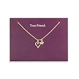 Women's Everyday Fashion Pendant Necklace From Sharing Kindness Collection 16 Inch 14K Gold Plated True Friend Floral Card With Heart Charm